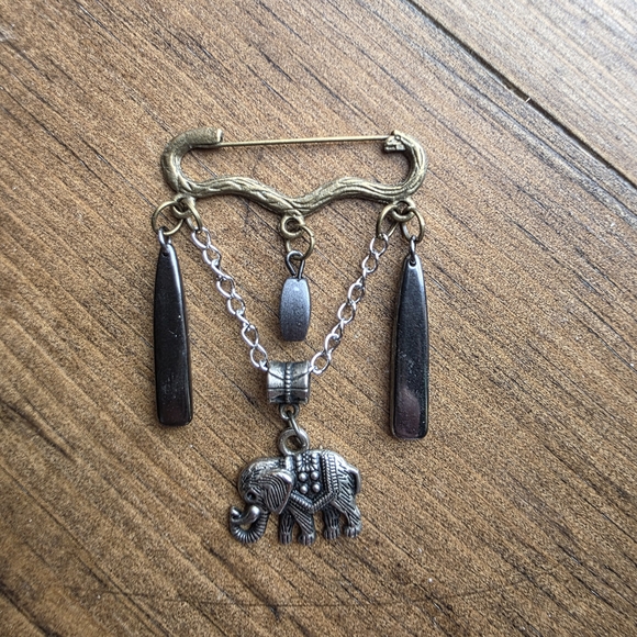 Hand Crafted Jewelry - Hand Crafted Gold and Silver Elephant Brooch